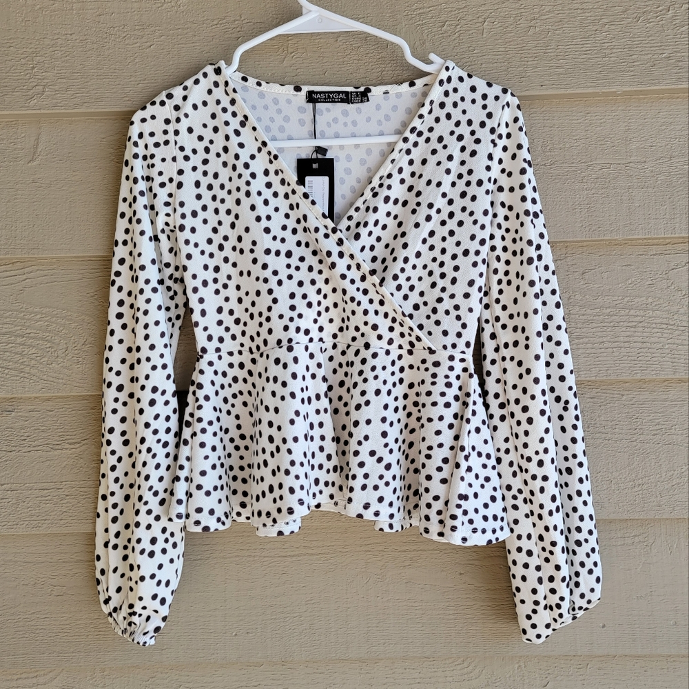 NASTY GAL Sorry Dot Cropped Wrap Top, Womens Size 2